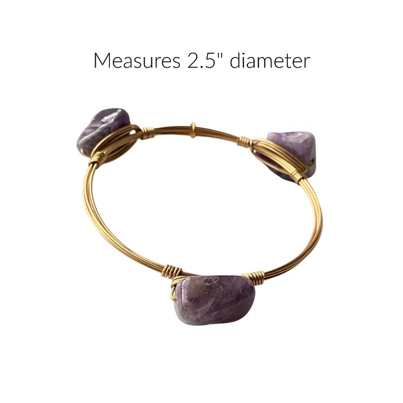 Crystal Wire Bangle Amethyst 3 Different Shaped Stones - Picture 2 of 2